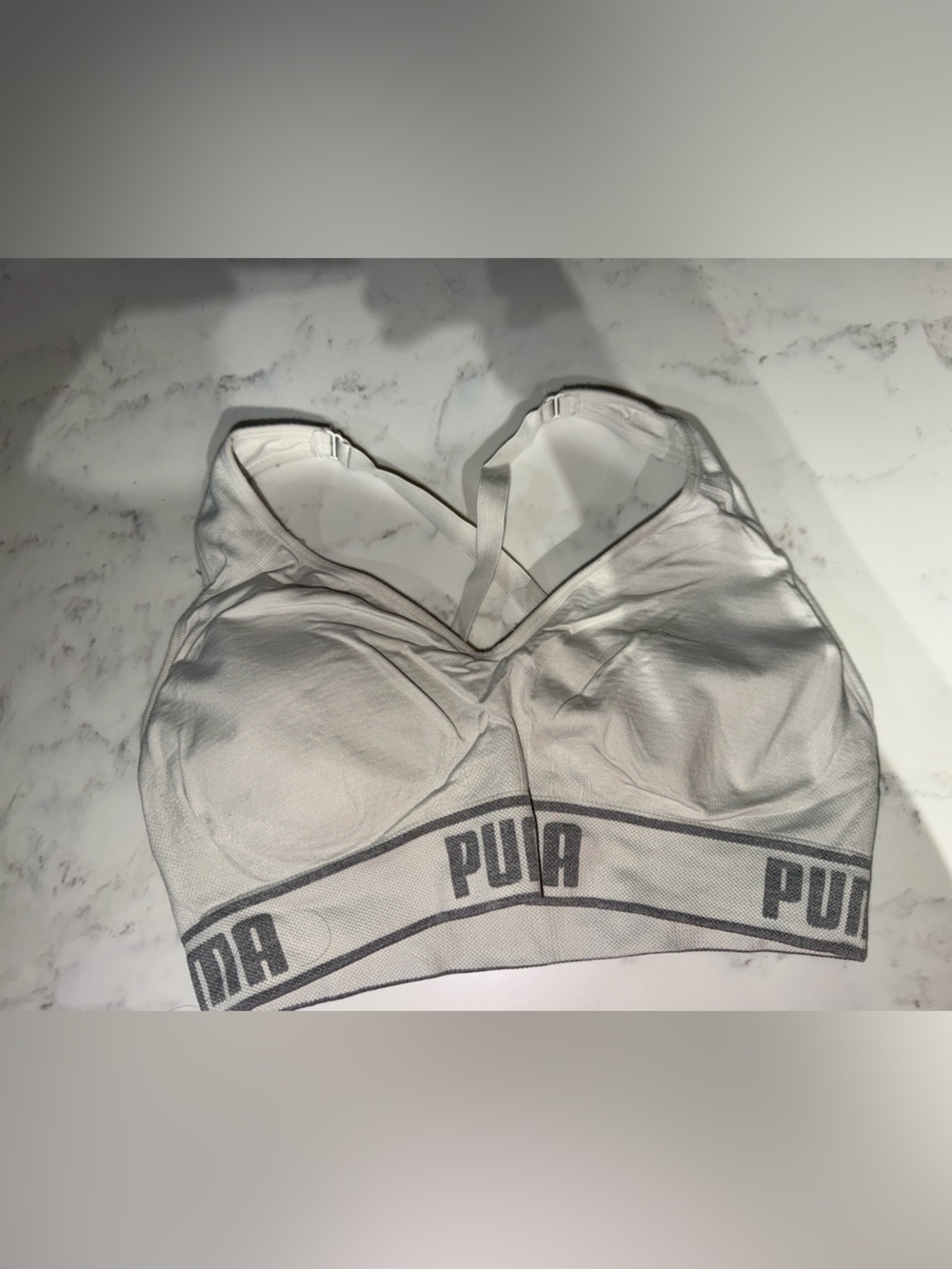 Puma White Bralette with Gray Logo Band